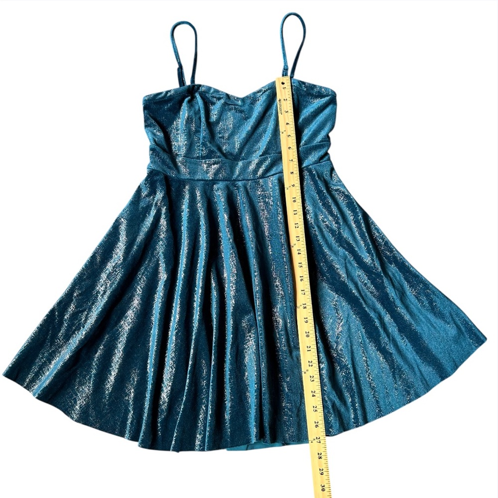 Free People Turquoise Shatter Shine Stretch Velvet Mermaid Tube Dress L/G Junior - Picture 13 of 14